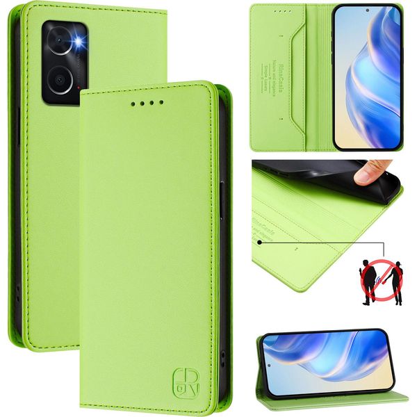 Custodia In Pelle Per Oppo A36/A76/A96/K10 4G/Realme 9I 4G, Custodia Flip Con Slot Per Carte, Portafoglio E Supporto Verde-image