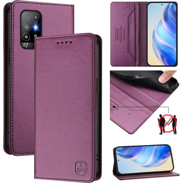 Custodia In Pelle Per Oppo A94 5G/Reno5 Z, Custodia Flip Con Slot Per Carte, Portafoglio E Supporto Viola-image