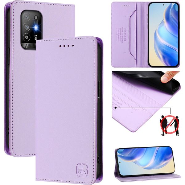Custodia In Pelle Per Oppo A94 5G/Reno5 Z, Flip Case Con Slot Per Carte, Portafoglio E Supporto Viola-image