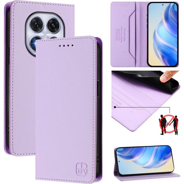 Custodia In Pelle Per Xiaomi Redmi Note 14 Pro/Note 14 Pro+, Custodia Flip Con Slot Per Carte, Portafoglio E Supporto Viola-image