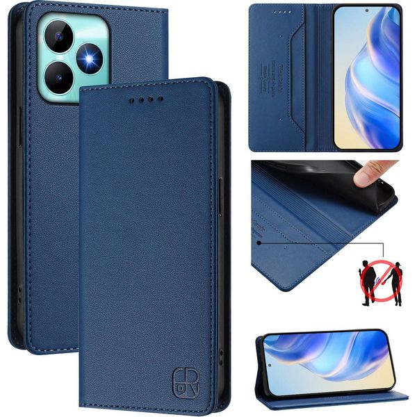Custodia In Pelle Per Realme Note 50/Realme C51/Realme C53/Realme C51S, Custodia Flip Con Slot Per Carte, Portafoglio E Supporto Blu-image