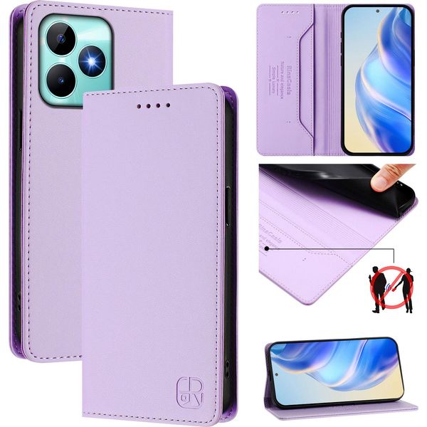 Custodia In Pelle Per Realme Note 50/Realme C51/Realme C53/Realme C51S, Custodia Flip Con Slot Per Carte, Portafoglio E Supporto Viola-image