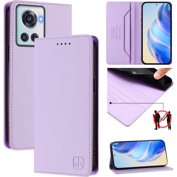 Custodia In Pelle Per Oneplus 10R/Oneplus Ace, Custodia Flip Con Slot Per Carte, Portafoglio E Supporto Viola-image