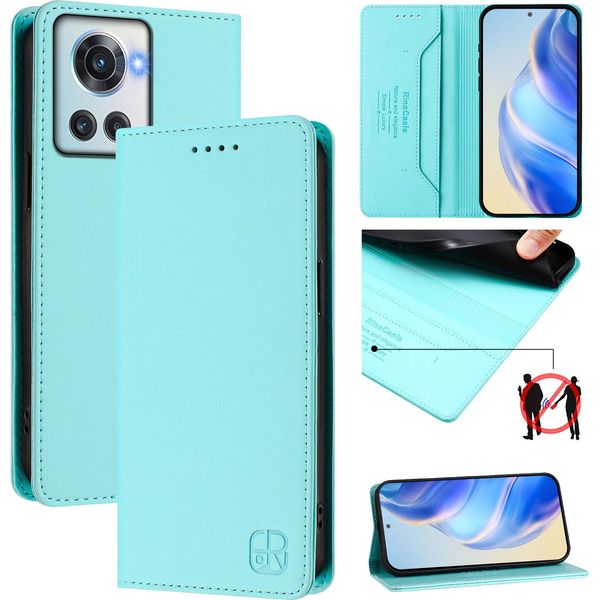 Custodia In Pelle Per Oneplus 10R/Oneplus Ace, Flip Case Con Slot Per Carte, Portafoglio E Supporto Turchese-image