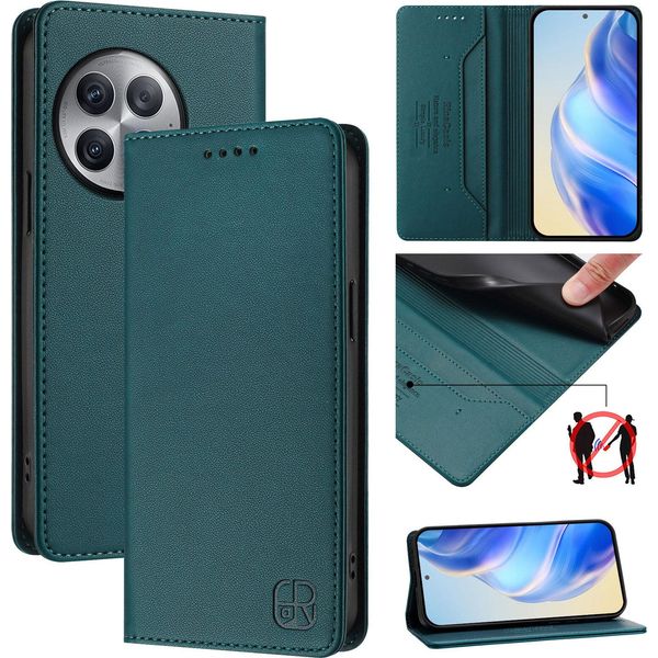 Custodia In Pelle Per Oneplus Ace 2 Pro, Flip Case Con Slot Per Carte, Portafoglio E Supporto Verde Scuro-image