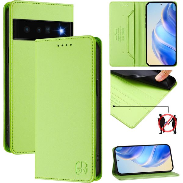 Custodia In Pelle Per Google Pixel 6 Pro, Flip Case Con Slot Per Carte, Portafoglio E Supporto Verde-image