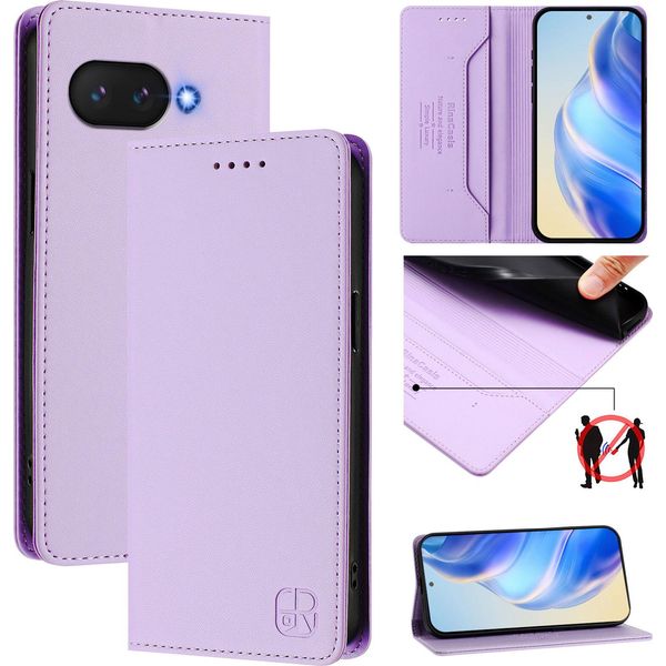 Custodia In Pelle Per Google Pixel 9A, Flip Case Con Slot Per Carte, Portafoglio E Supporto Viola-image