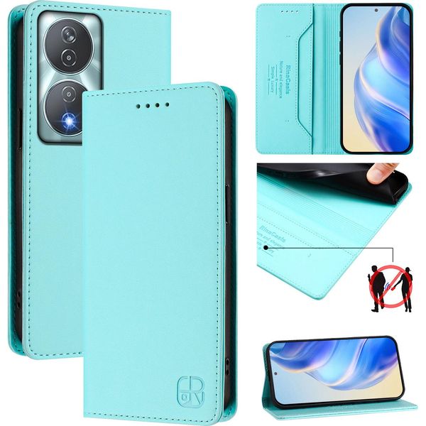 Custodia In Pelle Per Honor 90 Smart/Honor X7B/Honor X7B 5G, Custodia Flip Con Slot Per Carte, Portafoglio E Supporto Turchese-image