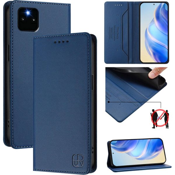 Custodia In Pelle Per Google Pixel 5A, Flip Case Con Slot Per Carte, Portafoglio E Supporto Blu-image