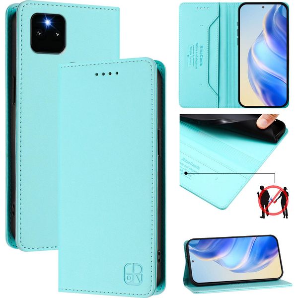 Custodia In Pelle Per Google Pixel 5A, Flip Case Con Slot Per Carte, Portafoglio E Supporto Turchese-image