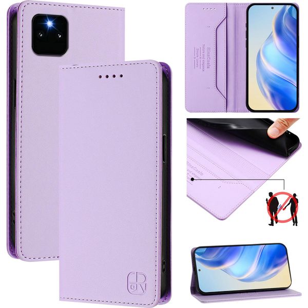 Custodia In Pelle Per Google Pixel 5A, Flip Case Con Slot Per Carte, Portafoglio E Supporto Viola-image