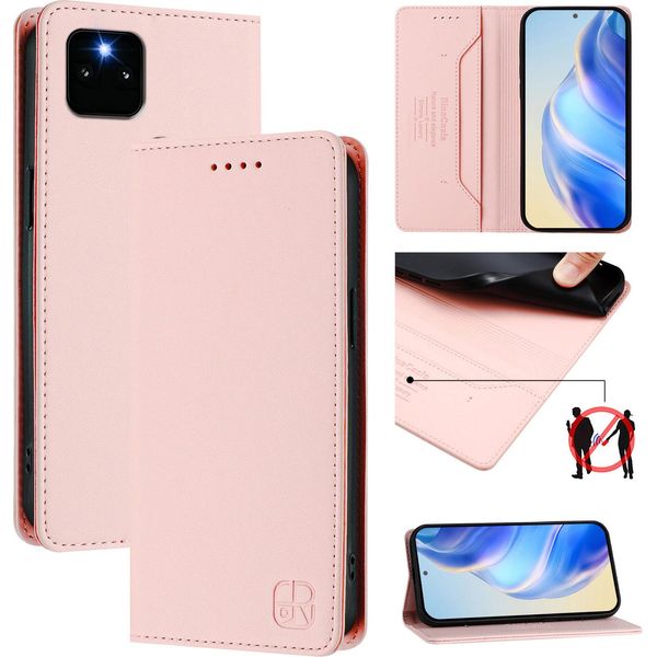 Custodia In Pelle Per Google Pixel 5A, Flip Case Con Slot Per Carte, Portafoglio E Supporto Rosa-image