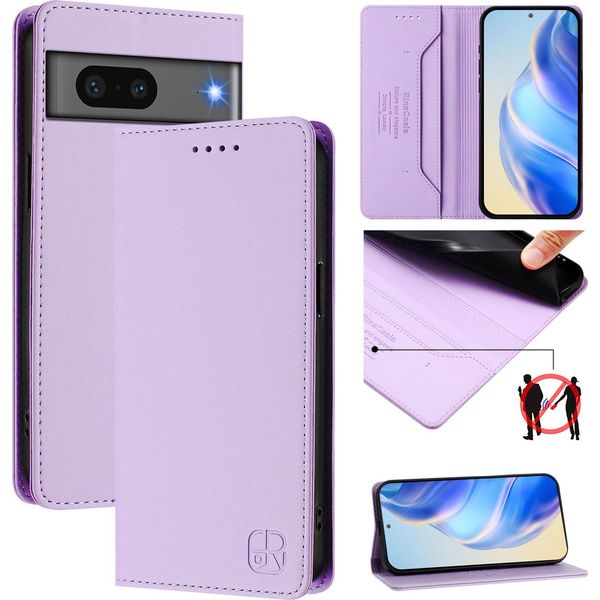 Custodia In Pelle Per Google Pixel 7, Flip Case Con Slot Per Carte, Portafoglio E Supporto Viola-image