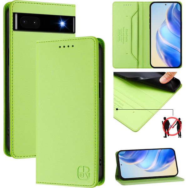 Custodia In Pelle Per Google Pixel 6A, Flip Case Con Slot Per Carte, Portafoglio E Supporto Verde-image
