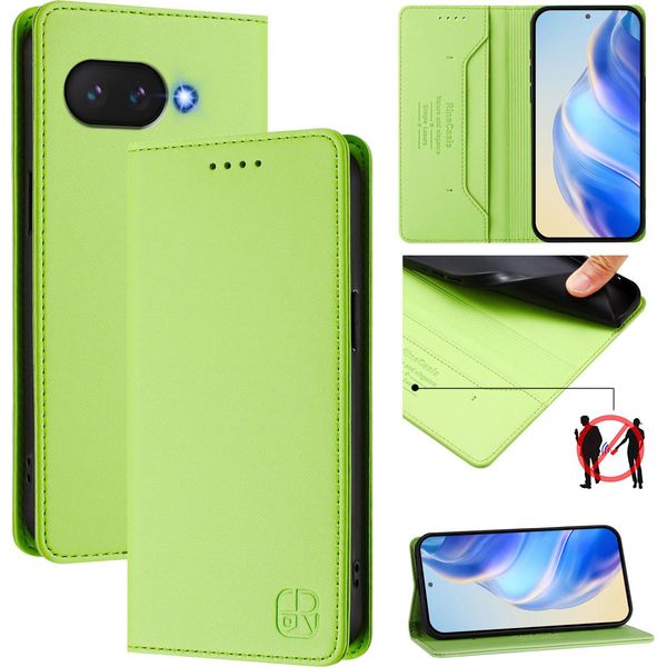 Custodia In Pelle Per Google Pixel 9A, Flip Case Con Slot Per Carte, Portafoglio E Supporto Verde-image