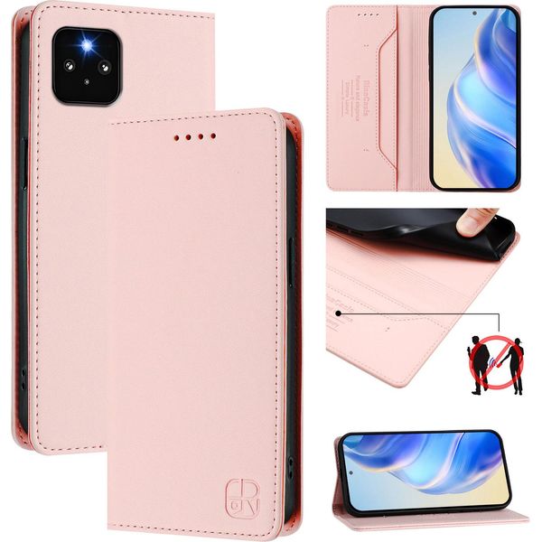 Custodia In Pelle Per Google Pixel 5, Flip Case Con Slot Per Carte, Portafoglio E Supporto Rosa-image