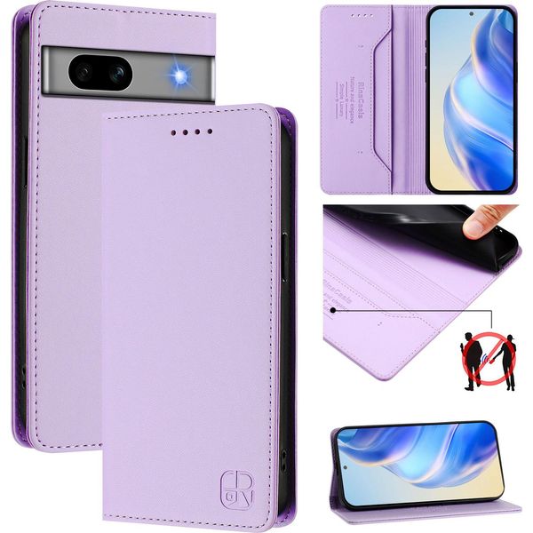 Custodia In Pelle Per Google Pixel 7A, Flip Case Con Slot Per Carte, Portafoglio E Supporto Viola-image