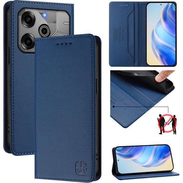 Custodia In Pelle Per Tecno Spark 6 Go/Spark Go 2020/Spark Go 2021, Custodia Flip Con Slot Per Carte, Portafoglio E Supporto Blu-image