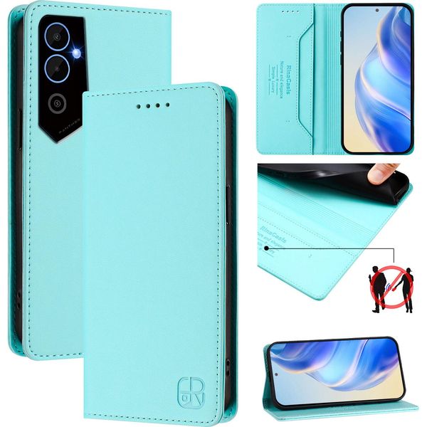 Custodia In Pelle Per Tecno Pova Neo 2, Flip Case Con Slot Per Carte, Portafoglio E Supporto Turchese-image