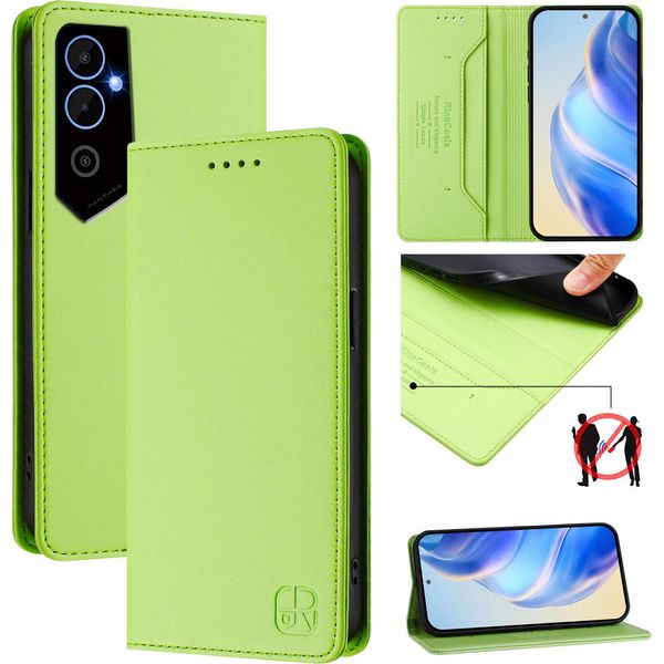Custodia In Pelle Per Tecno Pova Neo 2, Flip Case Con Slot Per Carte, Portafoglio E Supporto Verde-image