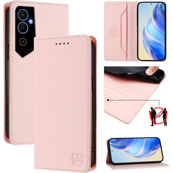Custodia In Pelle Per Tecno Pova Neo 2, Flip Case Con Slot Per Carte, Portafoglio E Supporto Rosa-image