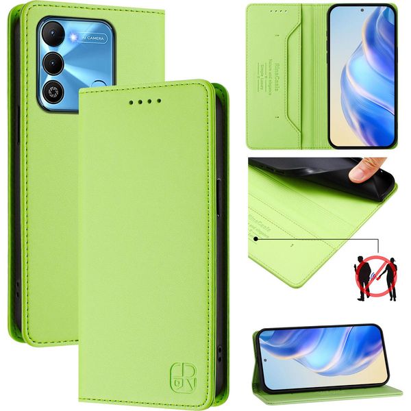 Custodia In Pelle Per Tecno Spark Go 2022/Spark 8C/Spark 9, Custodia Flip Con Slot Per Carte, Portafoglio E Supporto Verde-image