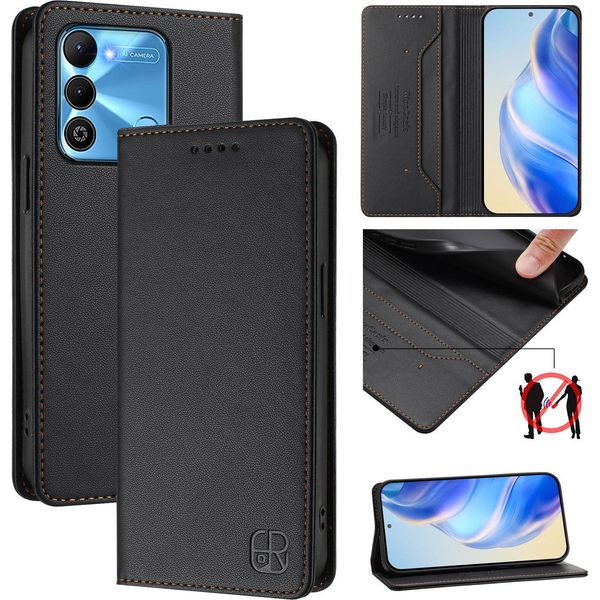 Custodia In Pelle Per Tecno Spark Go 2022/Spark 8C/Spark 9, Flip Case Con Slot Per Carte, Portafoglio E Supporto Nero-image