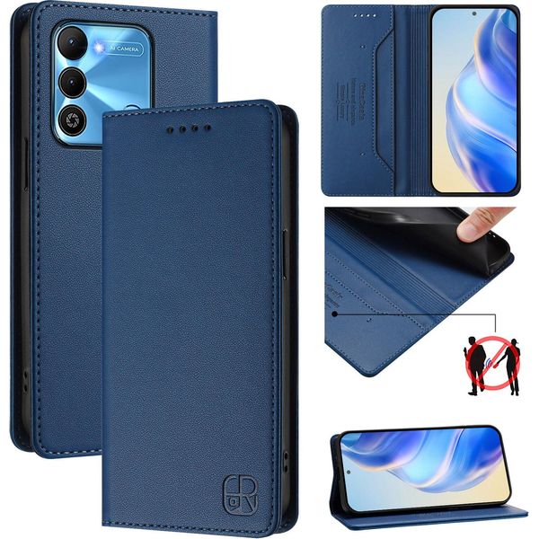 Custodia In Pelle Per Tecno Spark Go 2022/Spark 8C/Spark 9, Custodia Flip Con Slot Per Carte, Portafoglio E Supporto Blu-image