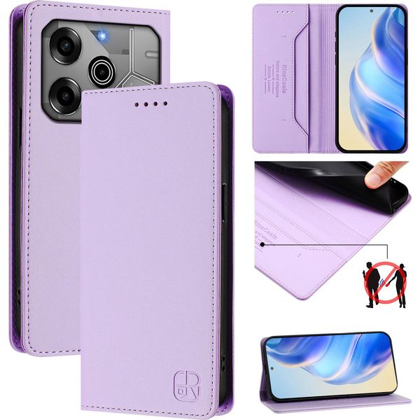 Custodia In Pelle Per Tecno Spark 6 Go/Spark Go 2020/Spark Go 2021, Custodia Flip Con Slot Per Carte, Portafoglio E Supporto Viola-image