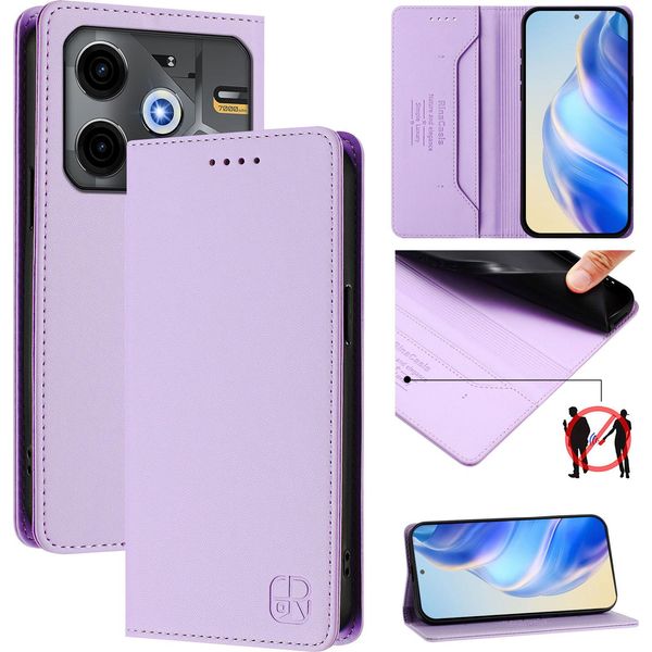 Custodia In Pelle Per Tecno Pova 6 Neo, Flip Case Con Slot Per Carte, Portafoglio E Supporto Viola-image