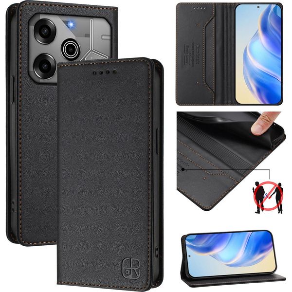Custodia In Pelle Per Tecno Spark 6 Go/Spark Go 2020/Spark Go 2021, Custodia Flip Con Slot Per Carte, Portafoglio E Supporto Nero-image