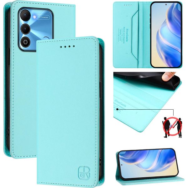 Custodia In Pelle Per Tecno Spark Go 2022/Spark 8C/Spark 9, Custodia Flip Con Slot Per Carte, Portafoglio E Supporto Turchese-image