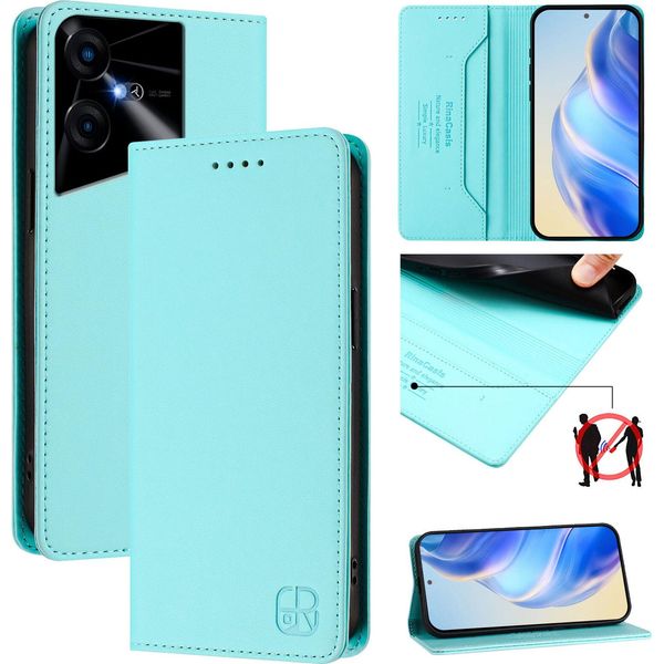 Custodia In Pelle Per Tecno Pova Neo 3, Flip Case Con Slot Per Carte, Portafoglio E Supporto Turchese-image