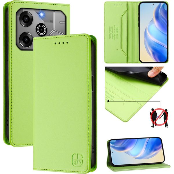 Custodia In Pelle Per Tecno Pova 6/Pova 6 Pro 5G, Flip Case Con Slot Per Carte, Portafoglio E Supporto Verde-image