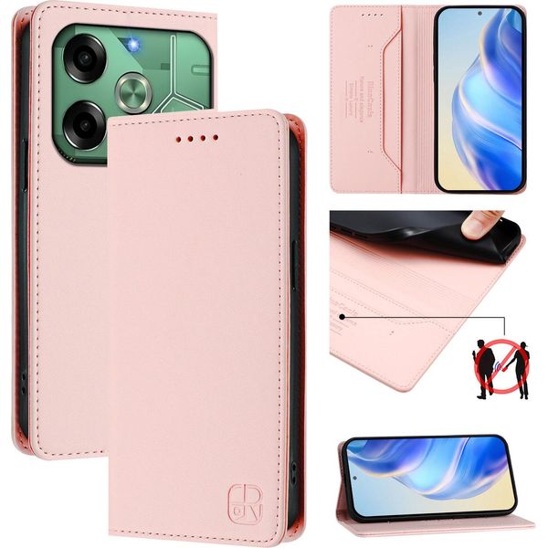 Custodia In Pelle Per Tecno Pova 6 4G, Flip Case Con Slot Per Carte, Portafoglio E Supporto Rosa-image