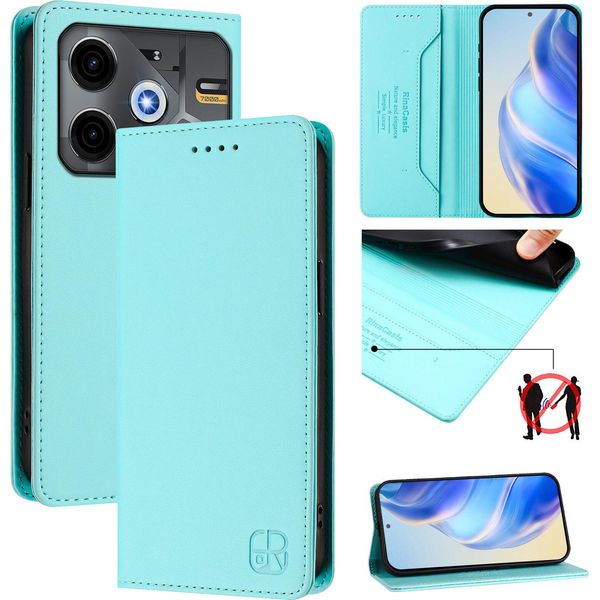 Custodia In Pelle Per Tecno Pova 6 Neo, Flip Case Con Slot Per Carte, Portafoglio E Supporto Turchese-image