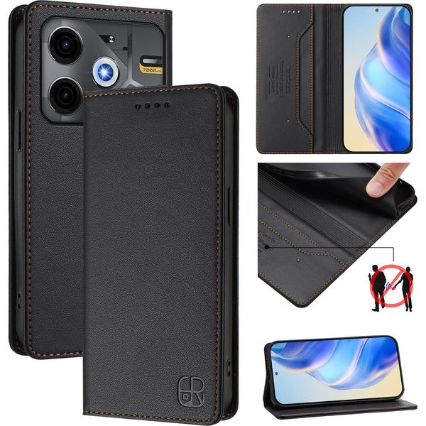 Custodia In Pelle Per Tecno Pova 6 Neo, Flip Case Con Slot Per Carte, Portafoglio E Supporto Nero-image