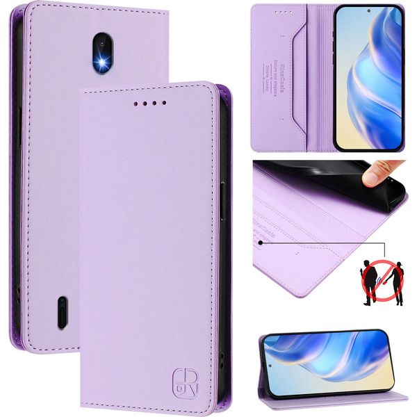 Custodia In Pelle Per Nokia C01 Plus/Nokia C1 2Nd Edition, Custodia Flip Con Slot Per Schede, Portafoglio E Supporto Viola-image