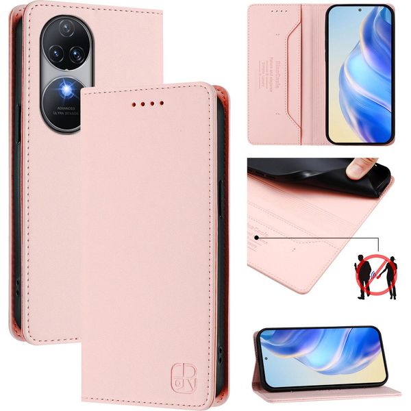 Custodia In Pelle Per Oukitel C38, Flip Case Con Slot Per Carte, Portafoglio E Supporto Rosa-image