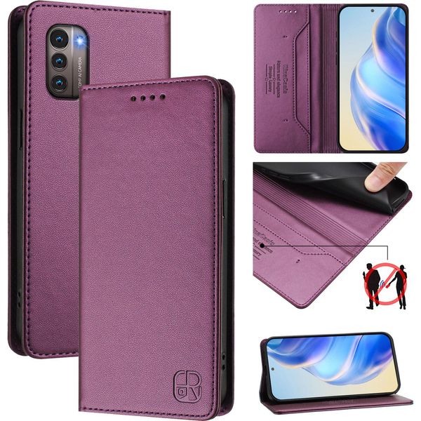Custodia In Pelle Per Nokia G11 4G/Nokia G21 4G, Flip Case Con Slot Per Carte, Portafoglio E Supporto Viola-image