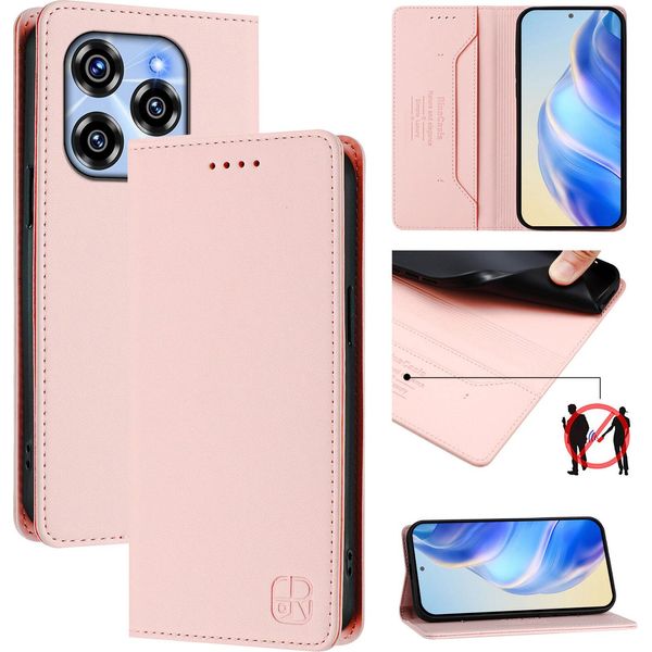 Custodia In Pelle Per Oukitel C50, Flip Case Con Slot Per Carte, Portafoglio E Supporto Rosa-image