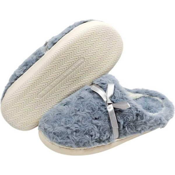 Pantofole Da Donna Con Fiocco - Pantofole Comode E Calde In Blu-Grigio, 42-43-image