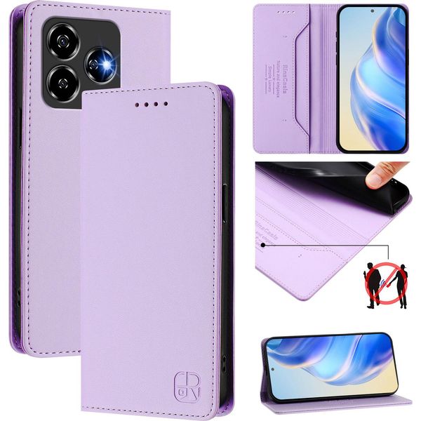 Custodia In Pelle Per Zte Blade V60 Vita/V60 Design/Nubia V60 Design/Axon 60 Lite, Custodia Flip Con Slot Per Carte, Portafoglio E Supporto Viola-image