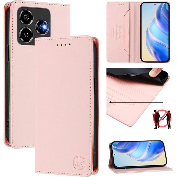 Custodia In Pelle Per Zte Blade V60 Vita/V60 Design/Nubia V60 Design/Axon 60 Lite, Custodia Flip Con Slot Per Carte, Portafoglio E Supporto Rosa-image