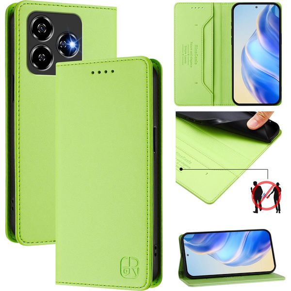 Custodia In Pelle Per Zte Blade V60 Vita/V60 Design/Nubia V60 Design/Axon 60 Lite, Custodia Flip Con Slot Per Carte, Portafoglio E Supporto Verde-image
