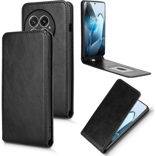 Per Oneplus 13 Custodia Magnetica Verticale Con Scomparto Portafoglio In Pelle Finta Nera-image