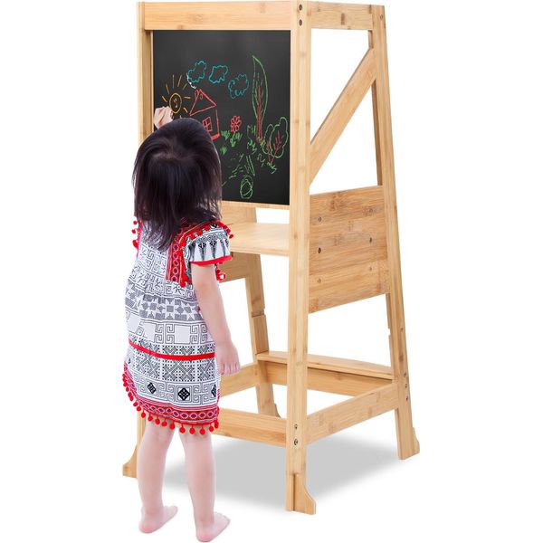 Tolletour Torre Di Apprendimento Multifunzionale Torre Di Osservazione Per Bambini, Torre Di Apprendimento Montessori Con Lavagna-image