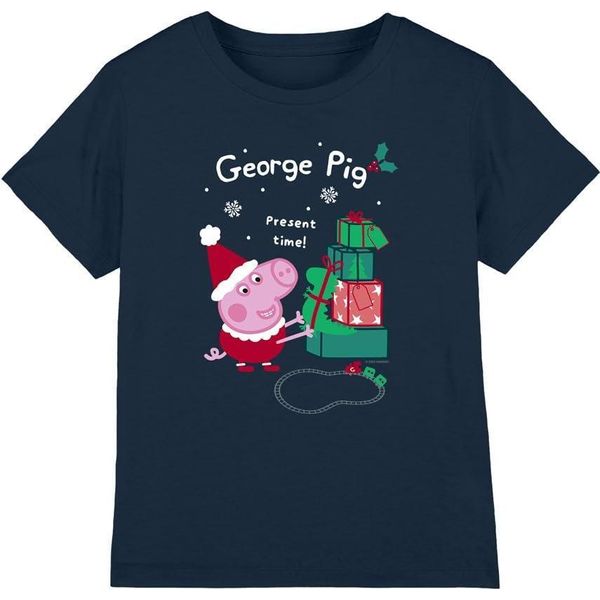 Peppa Pig - Maglietta Per Bambini - Disegno Natalizio TV5023 (128) (Blu Navy)-image