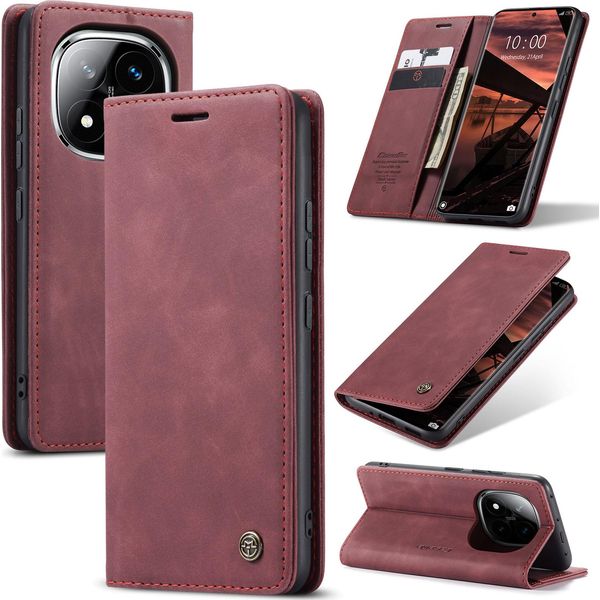 Custodia Per Xiaomi Redmi Note 14 Pro/Note 14 Pro+ 5G, Retro Custodia In Finto Cuoio Con Funzione Stand Rosso-image