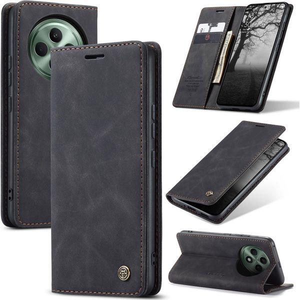 Custodia Per Oppo Reno12 F 4G/Reno12 F 5G, Custodia Retrò In Finto Cuoio Con Funzione Di Supporto Nero-image